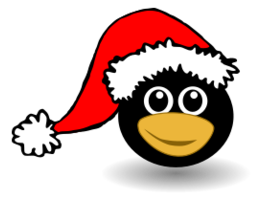 Funny tux face with Santa Claus hat